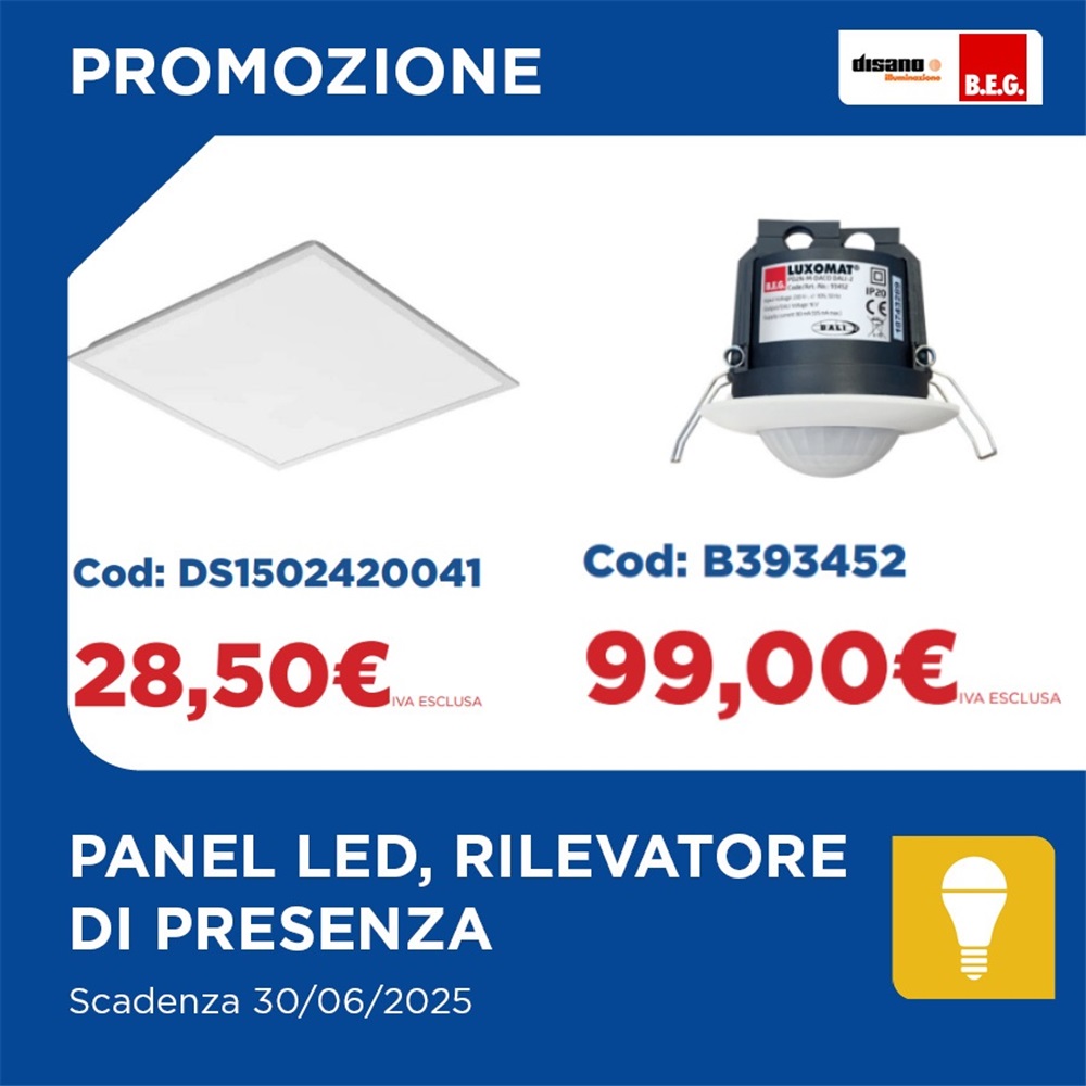Promozione Disano + BEG:  Panel led con rilevatore di presenza