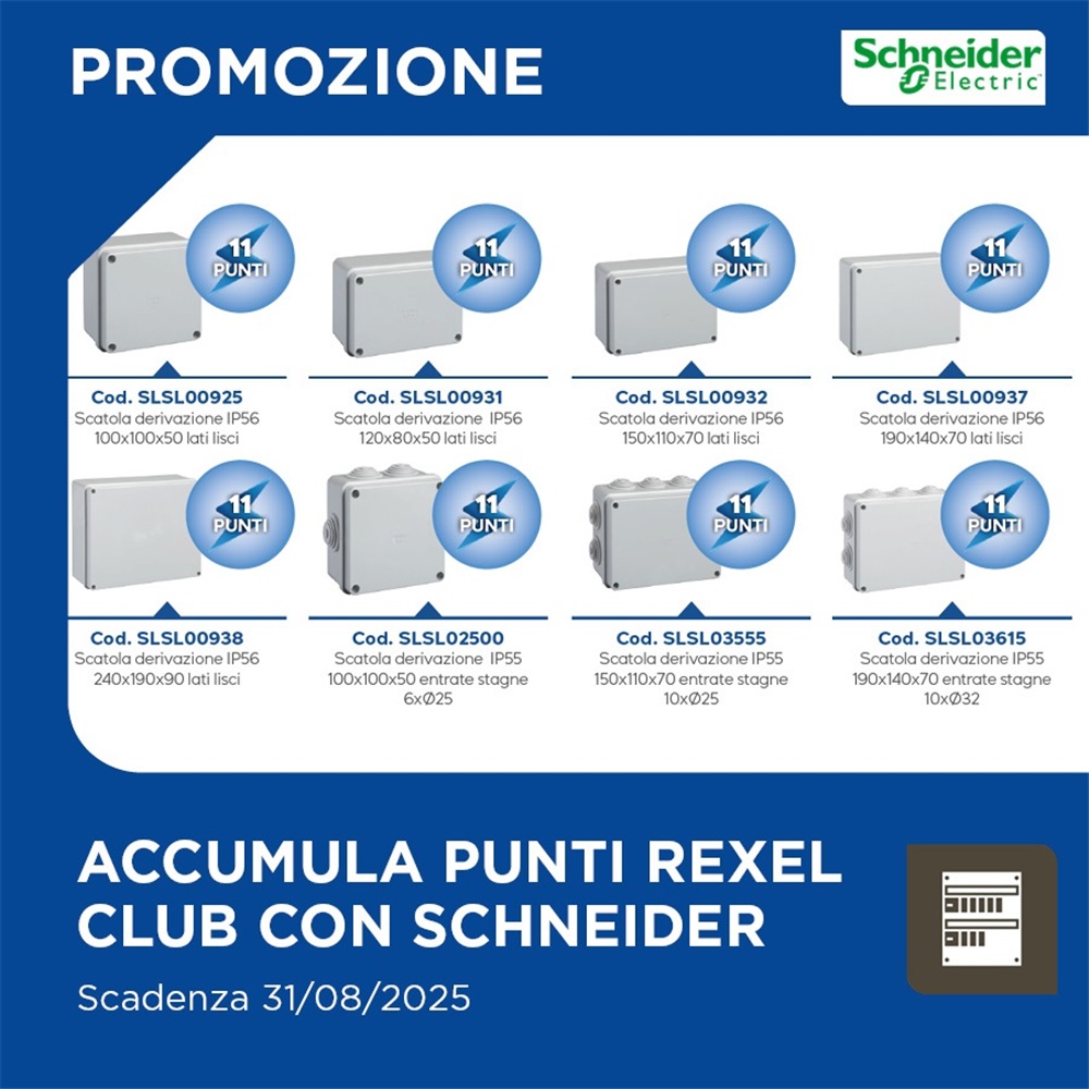 Promo Schneider: Accumula Punti Rexel Club con le Scatole di Derivazione IP55/IP56