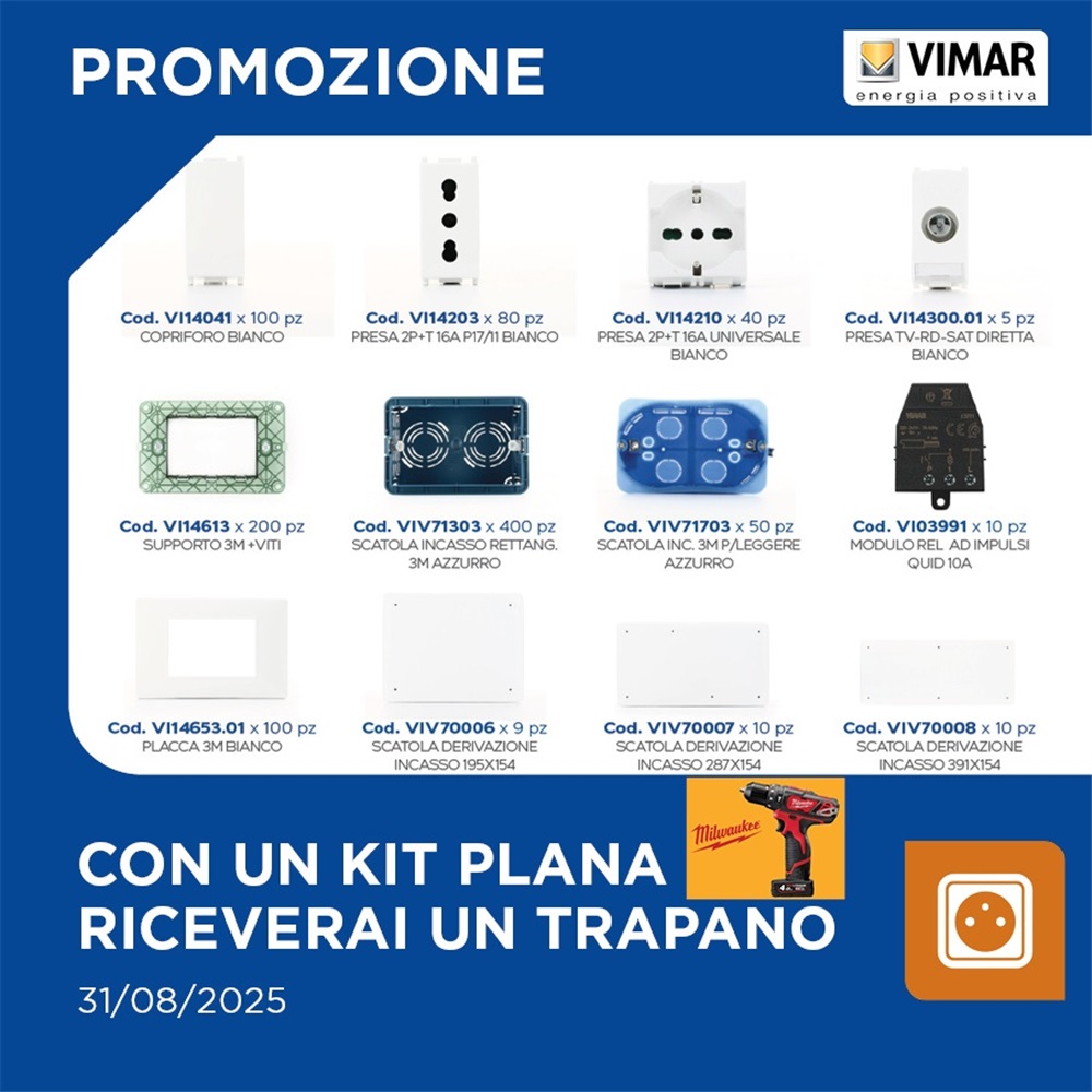 Offerta Vimar: Il Kit Plana con Trapano Avvitatore in Regalo