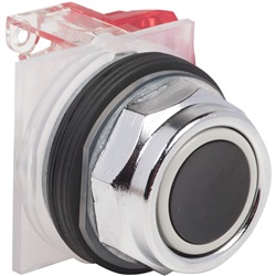 Pulsante nero - Ø 30 - Protezione completa - Ritorno a molla - 1NC