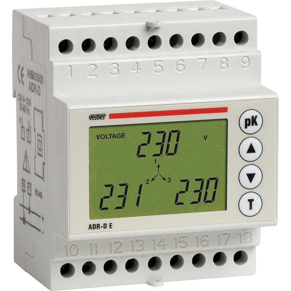 Analizzatore di rete VEVE281200 TRMS monofase/trifase con RS485 per monitoraggio impianti elettrici
