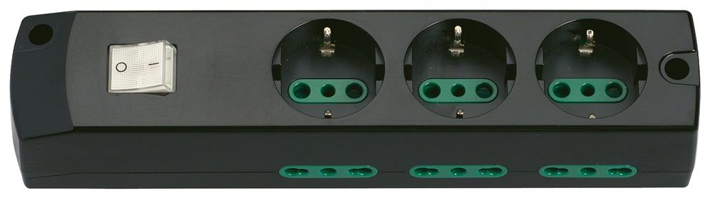 Presa multipla mobile 2P+T 16A 3 uscite P30 6 uscite P17/11 interruttore luminoso nero