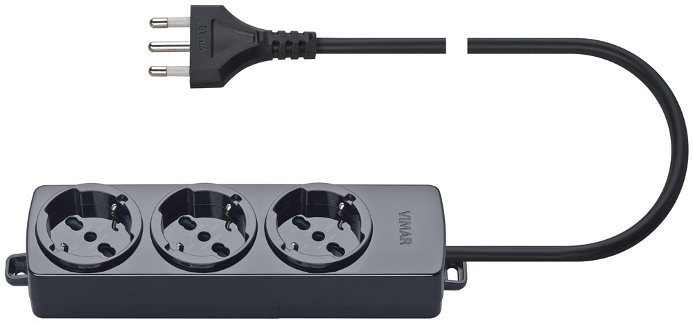 Presa multipla 3 uscite universale 16A 250V cavo 2m 3G1,5 Nero uso domestico e ufficio