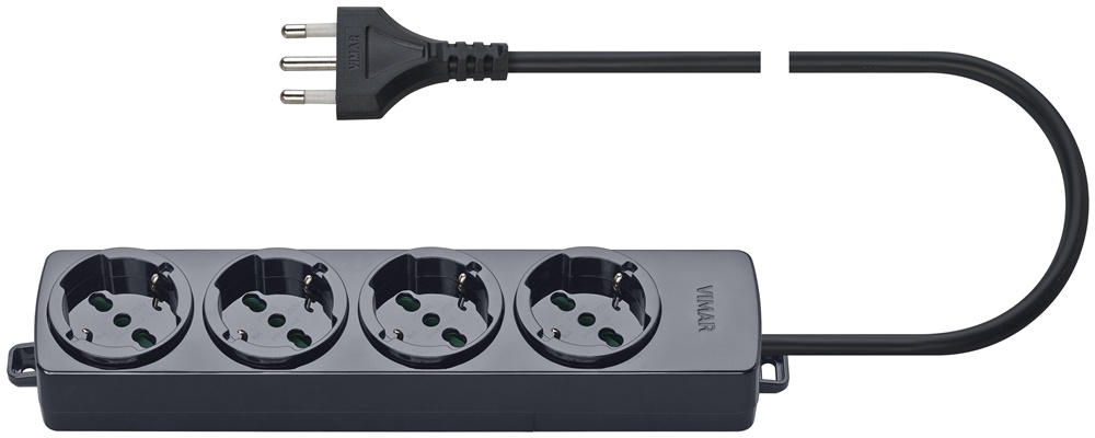 Presa multipla universale 4 uscite 16A 250V cavo 2m 3G1,5 nero uso domestico e ufficio