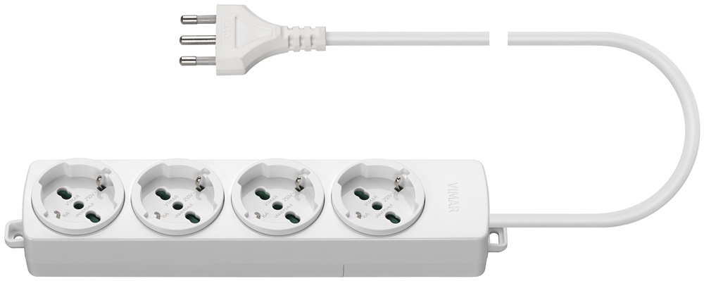 Presa multipla 4 uscite universale 16A 250V cavo 2m bianco uso domestico
