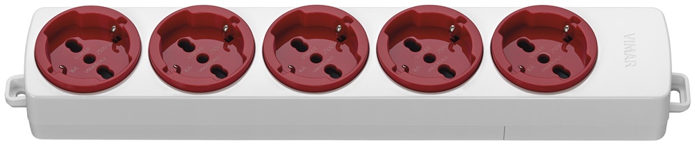 Presa multipla 5 uscite universale 2P+T 16A 250V 3680W rosso per uso domestico e ufficio
