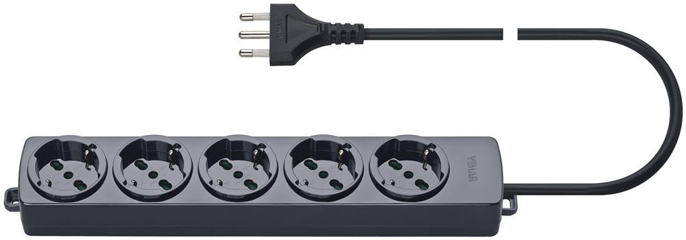 Presa multipla 5 uscite universale 16A 250V cavo 2m 3G1,5 nero uso domestico e ufficio