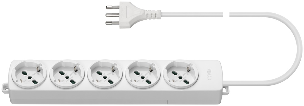 Presa multipla 5 uscite universale 16A 250V cavo 2m 3G1,5 bianco