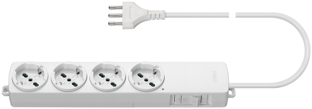 Presa multipla 4 uscite universale con interruttore magnetotermico 16A 2m cavo bianco