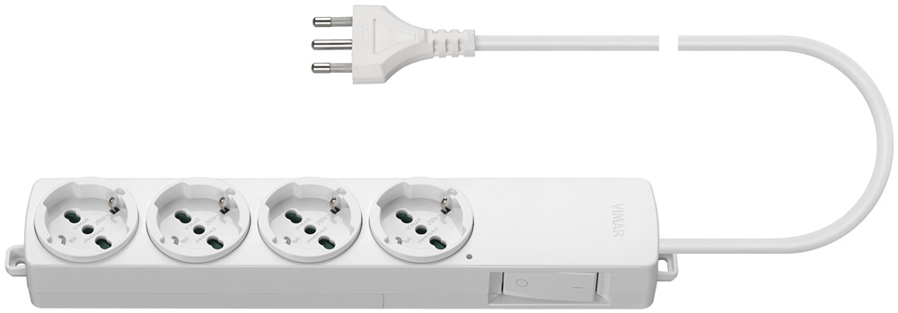 Presa multipla 4 uscite universale con interruttore 2P 16A cavo 2m bianco uso domestico e ufficio