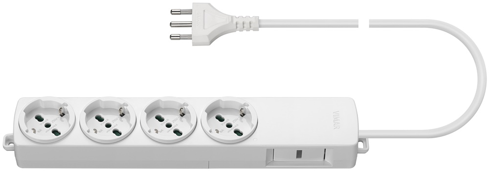 Presa multipla 4 uscite universale con SPD protezione sovratensione 2 m cavo 16A 3680W bianco