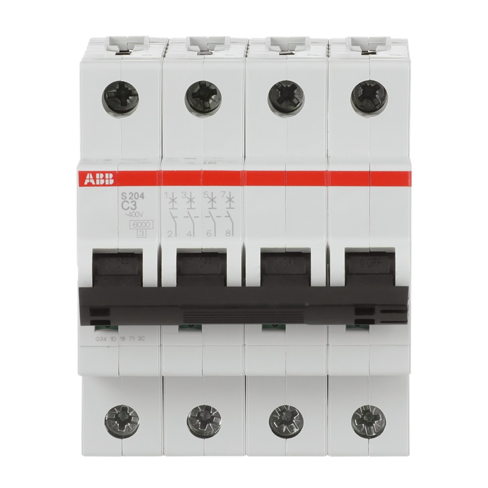 Interruttore Automatico Miniatura S200 4P 3A Caratteristica C 6kA AC Uso Residenziale Industriale