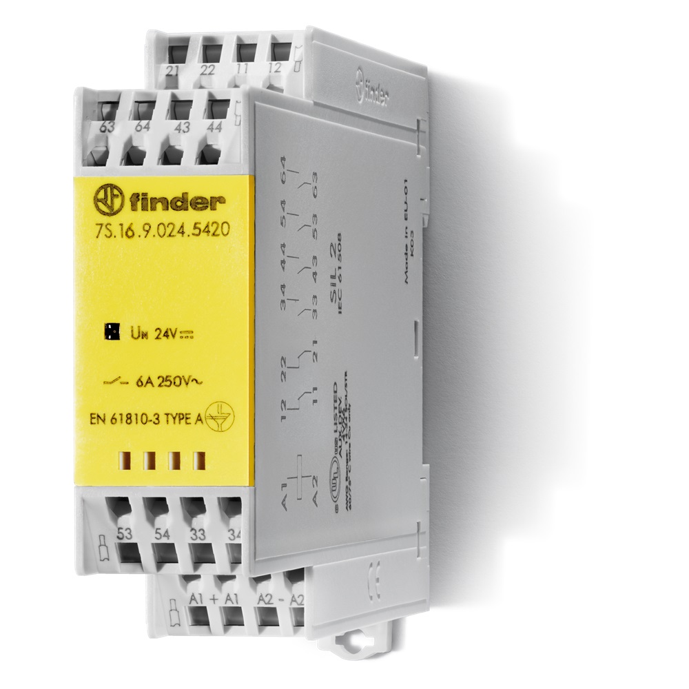 Relè modulare contatti guidati 4NO+2NC 24V DC montaggio guida portante controllo elettrico sicurezza