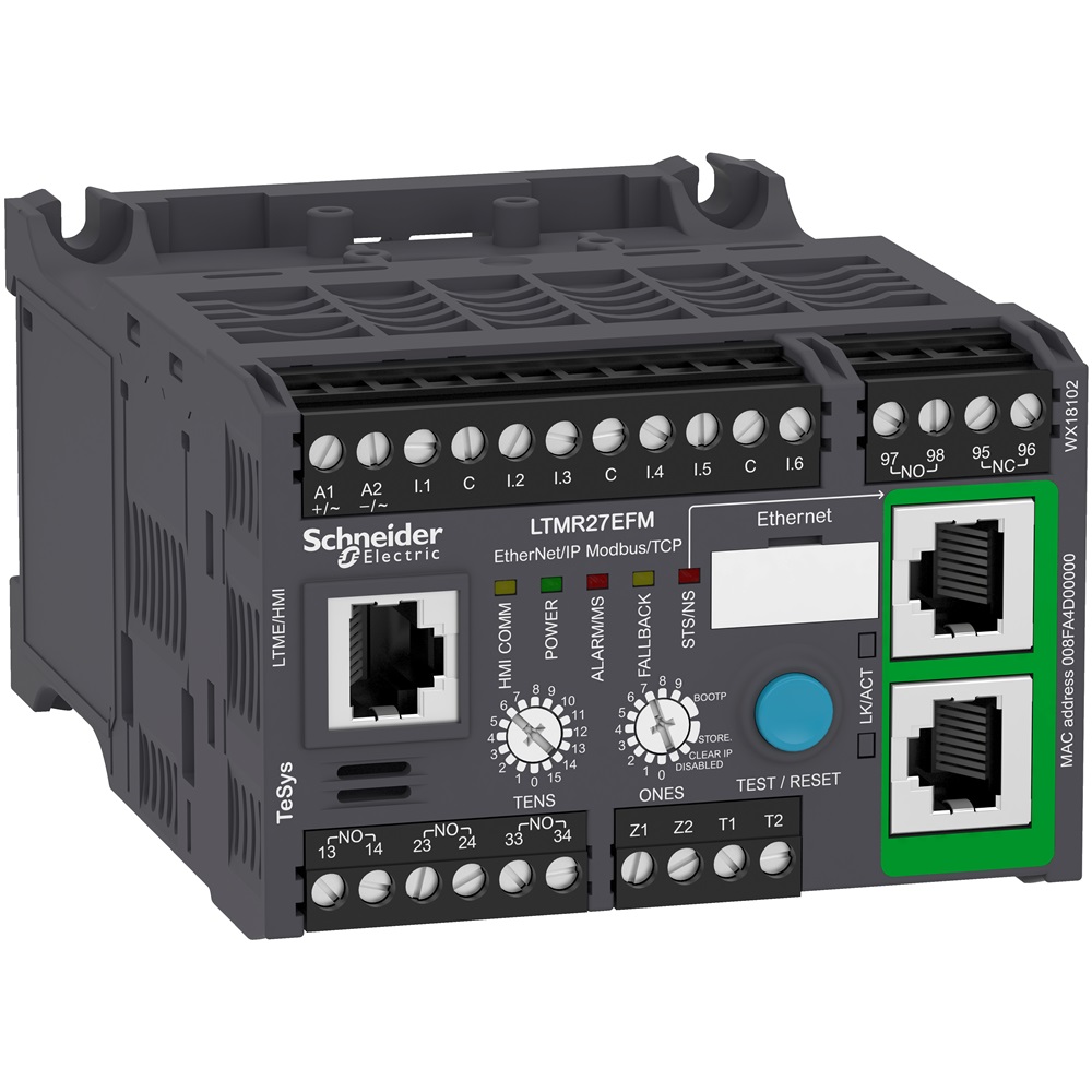 Motor Management, TeSys T, motor controller, Ethernet/IP, Modbus/TCP, 6 logic inputs, 3 logic outputs, 1.35 to 27A, 100 to 240 VAC