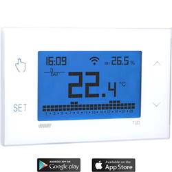 Cronotermostato touch screen Wi-Fi programmabile da parete con display multicolore e controllo remoto app