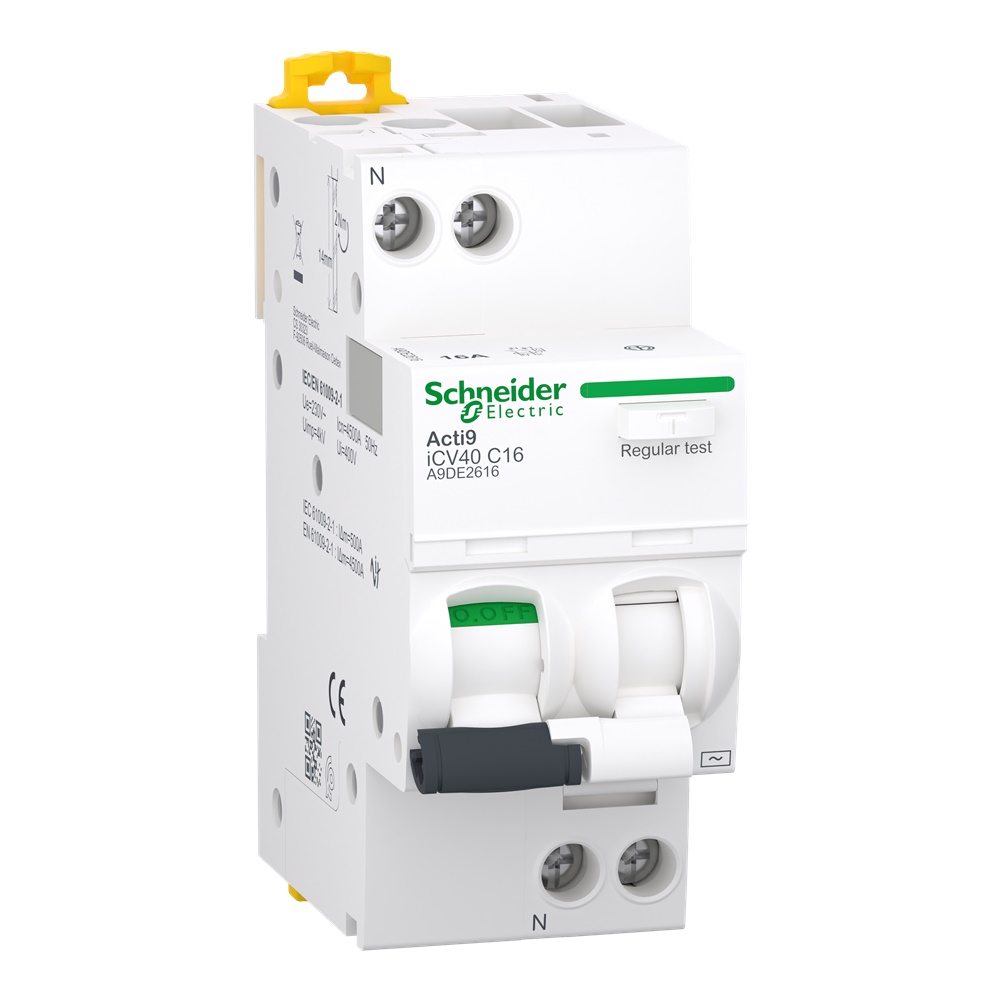 Interruttore modulare RCBO Acti9 iCV40 1P+N 16A 30mA tipo AC protezione cortocircuiti e sovraccarichi guida DIN