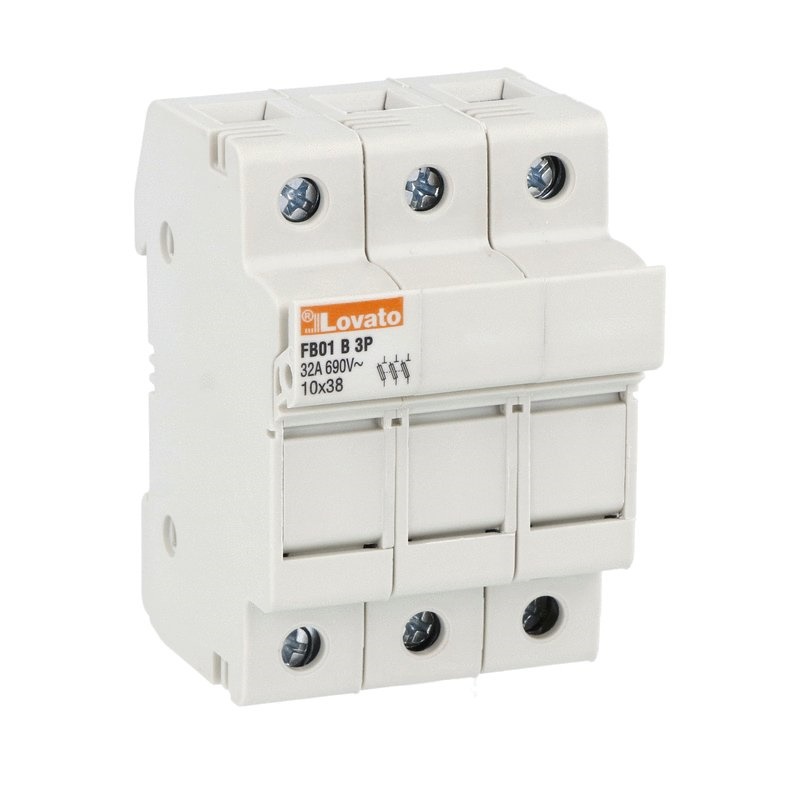 Portafusibili sezionabili 3 poli 10x38mm 32A 690VAC base senza indicatore luminoso 3 moduli