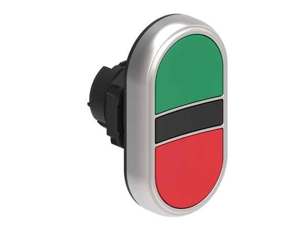Pulsanti doppi rasati Ø22mm plastica cromata verde rosso serie Platinum impulso per comando industriale