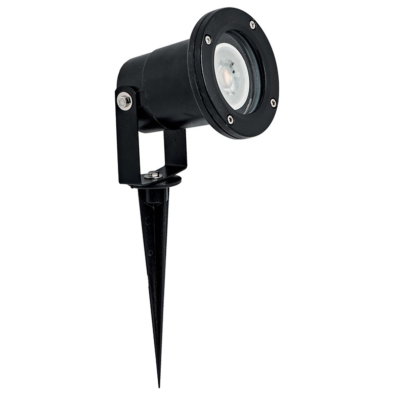 Proiettore esterno orientabile IP65 nero attacco GU10 con picchetto e giunti IP68