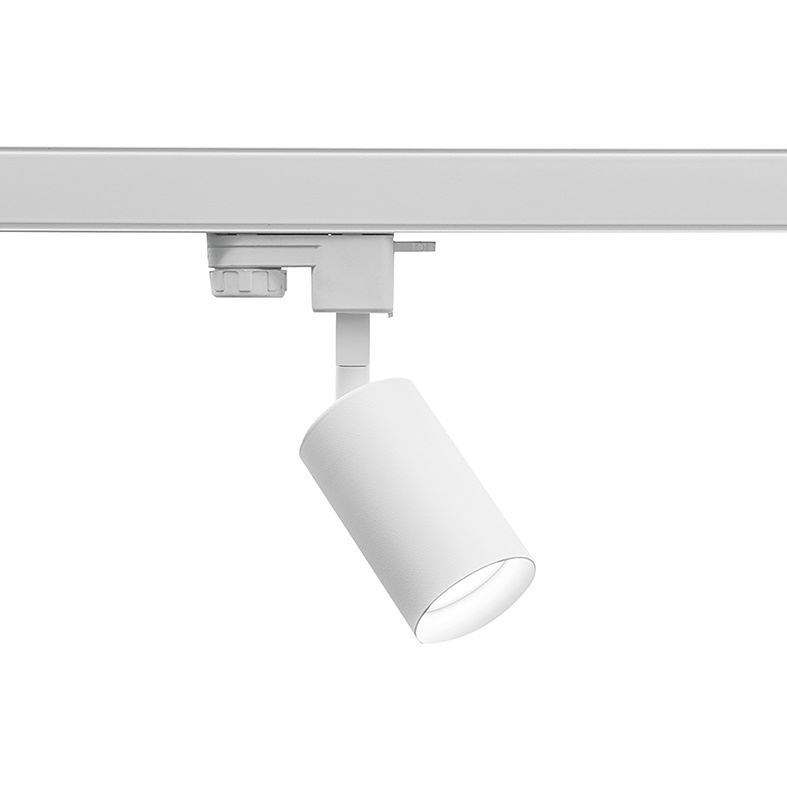 Proiettore binario trifase bianco orientabile attacco GU10 metallo per illuminazione commerciale e residenziale