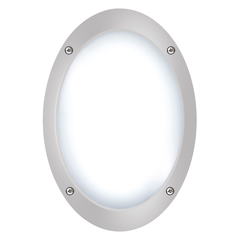 Applique plafoniera ovale grigia policarbonato antiurto IP66 E27 per esterno