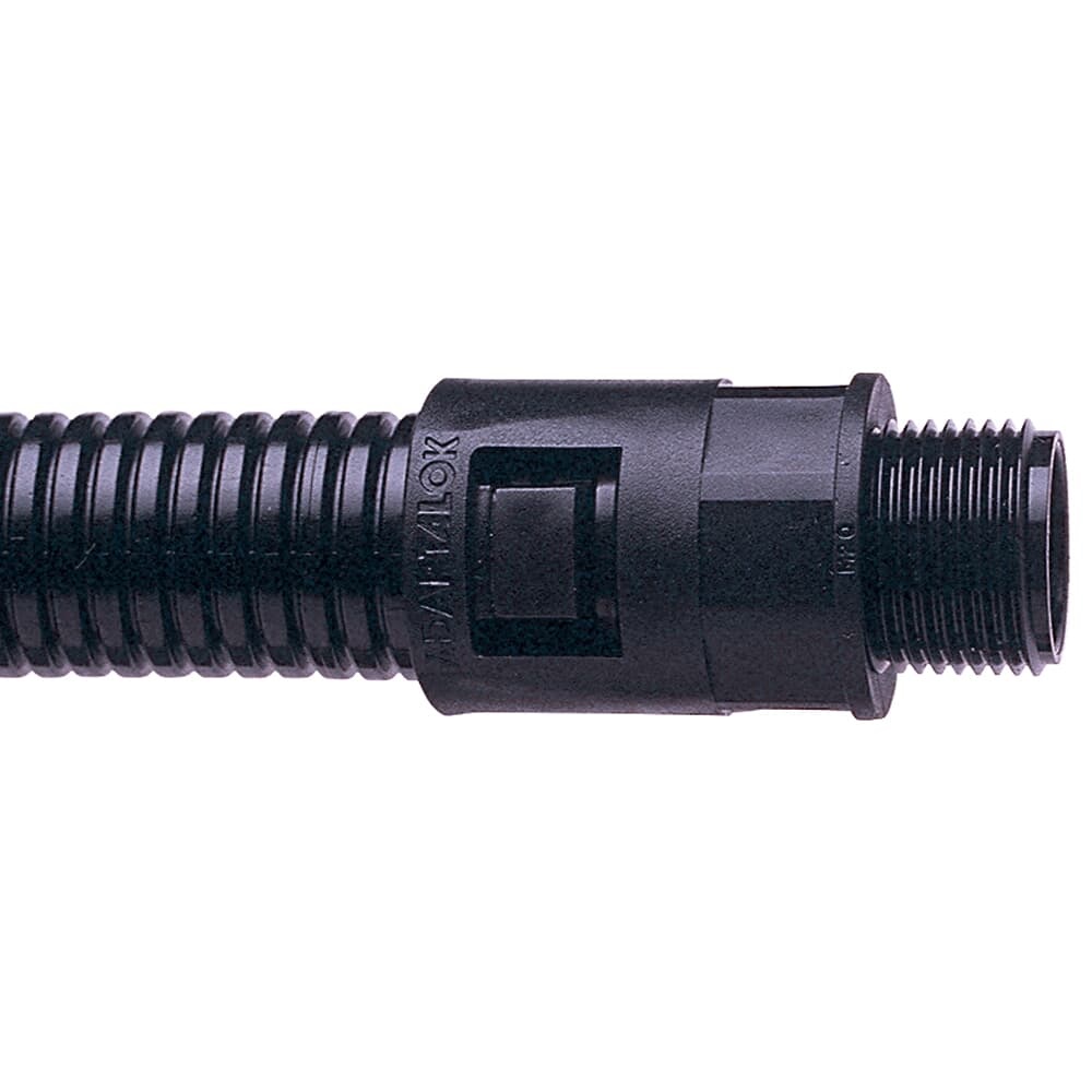Raccordo diritto fisso M25 filettatura esterna 21mm PA66 nero per impianti elettrici industriali
