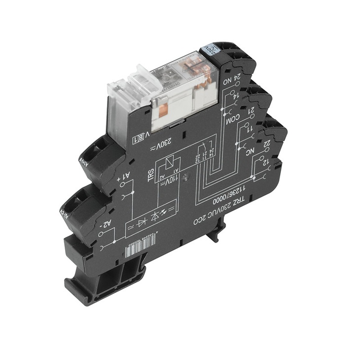 Relè elettromeccanico TRZ 24-230V doppio contatto 2CO per controllo circuiti elettrici con indicatore LED integrato