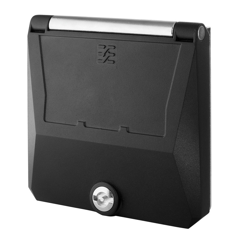 Custodia portacomponenti nera IP65 resistente urti con chiusura a chiave per installazioni industriali