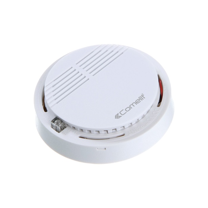 Rivelatore fotoelettrico di fumo da soffitto, area 20mq, 12VDC, contatto NO/NC, 107x35mm