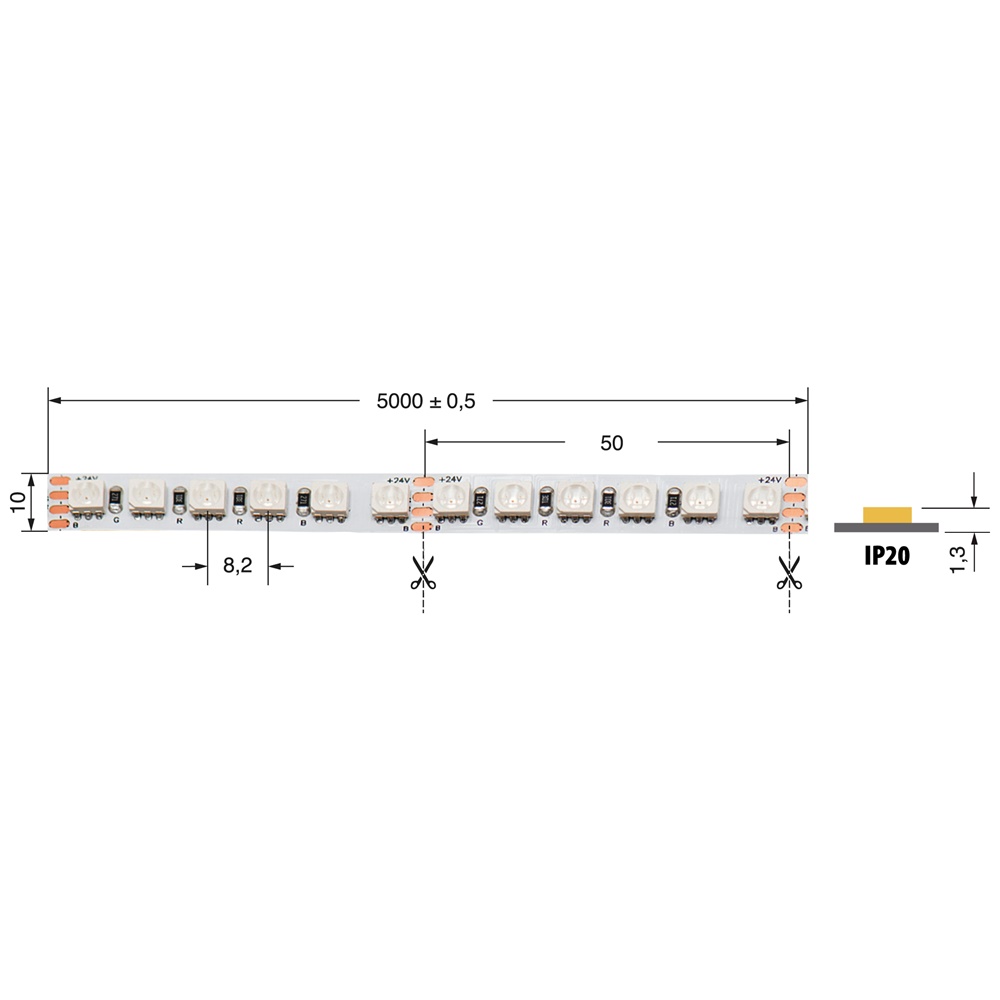 Striscia LED RGB 28,8W/m 24V IP20 illuminazione decorativa interna regolabile