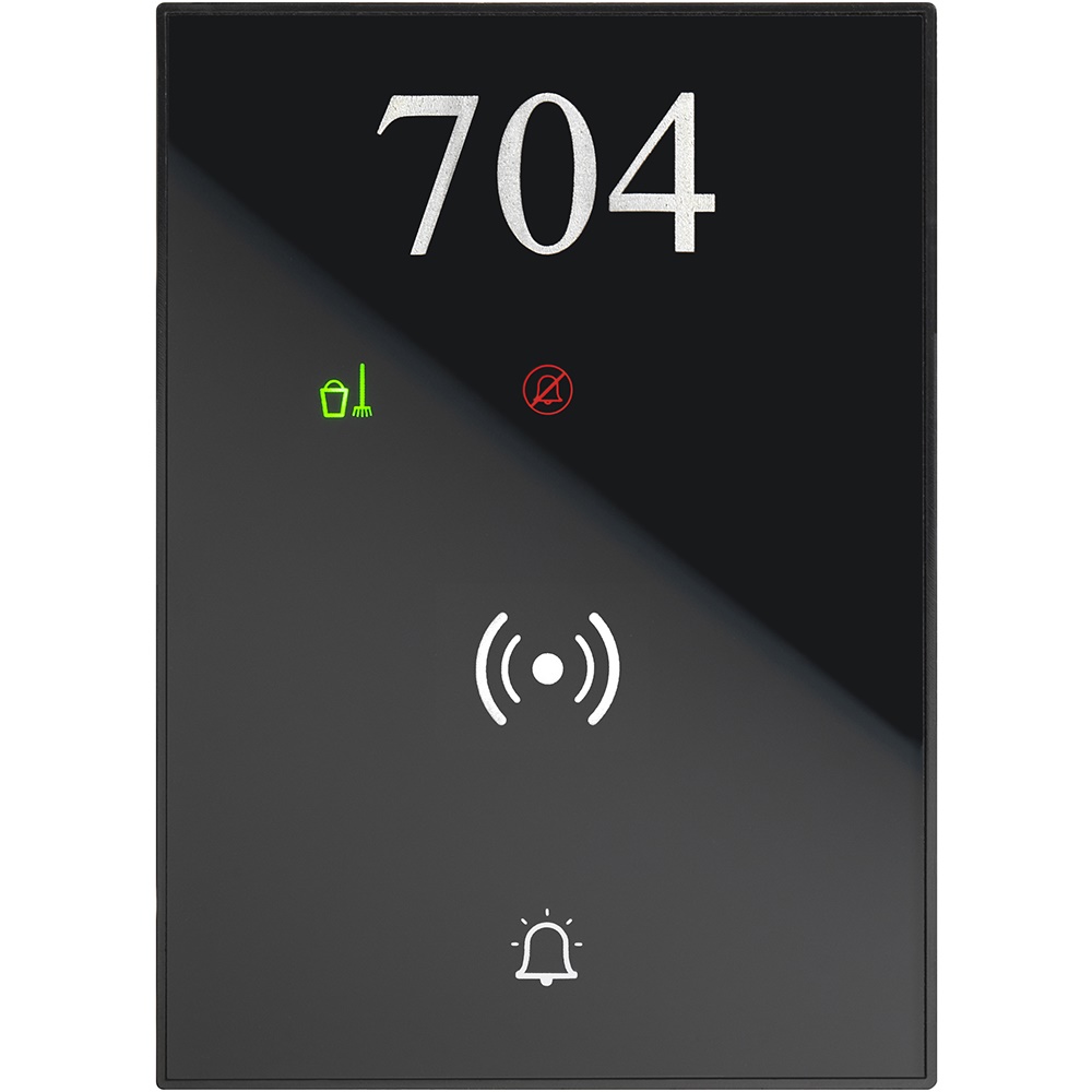 Reader badge RFID bianco con indicatore Do Not Disturb e pulsante suoneria per installazione a muro sistema bus SCS