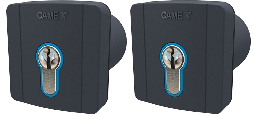 Kit 2 selettori chiave DIN incasso retroilluminati blu grigio RAL7024 per controllo accessi