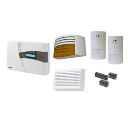 Kit antintrusione filare completo con centralina PXC08, sensori doppia tecnologia, sirene interno/esterno, batterie backup per protezione residenziale e commerciale
