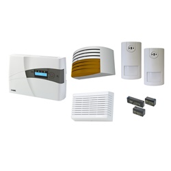 Kit antintrusione filare completo con centralina PXC08, sensori doppia tecnologia, sirene interno/esterno, batterie backup per protezione residenziale e commerciale