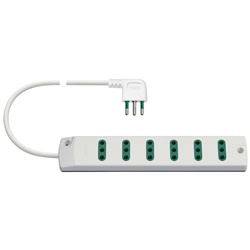Presa multipla 6 uscite 2P+T 10A 250V cavo 1,5m spina S11 90° bianco