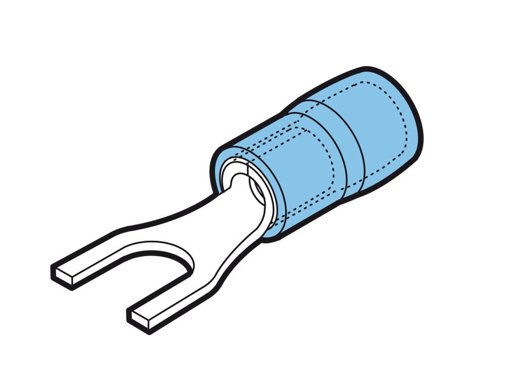 Capocorda rinforzato blu forma forcella vite connessioni elettriche sicure e durature