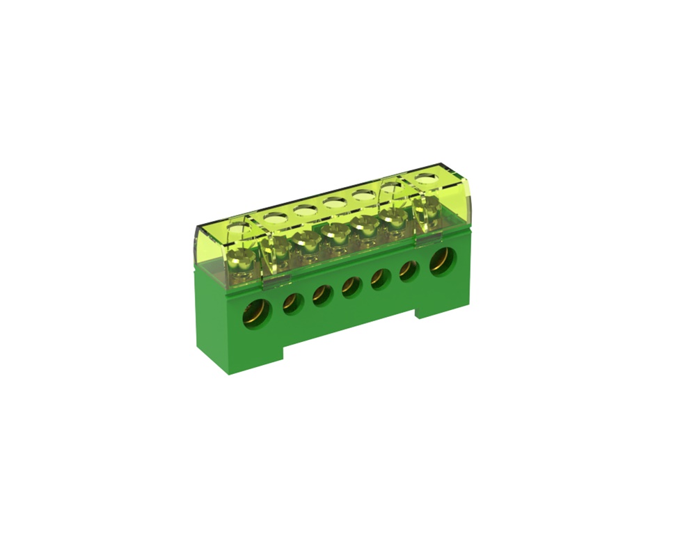 Morsettiera unipolare isolata 80A 7 fori verde per connessioni elettriche industriali