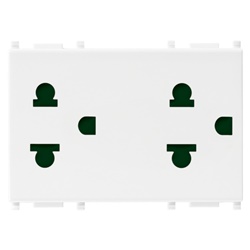 Due prese SICURY 2P+T 16A 250V standard USA+EU bianco 3 moduli polarizzato