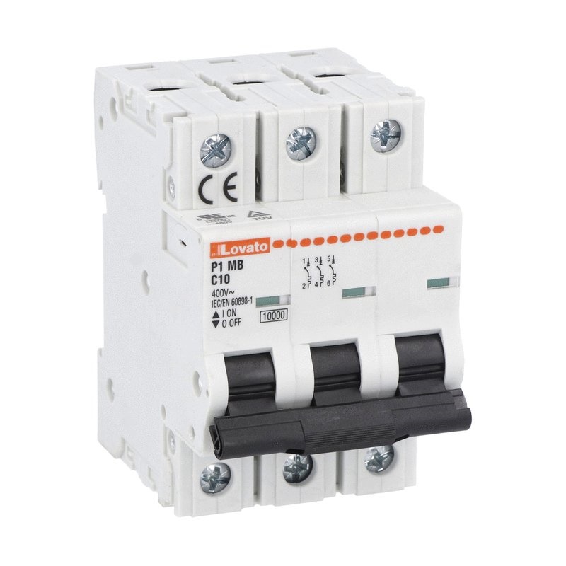 Interruttore magnetotermico 3 poli 10A caratteristica C 10kA 3 moduli uso industriale