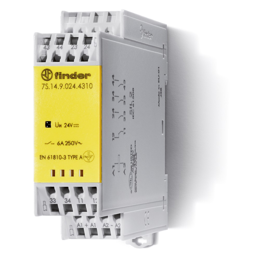 Relè modulare contatti guidati 2NO+2NC 24V DC 6A montaggio su guida DIN per impianti elettrici industriali e civili