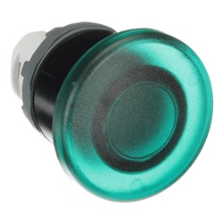 Pulsante fungo verde illuminato 40 mm momentaneo plastica nera per installazione verticale