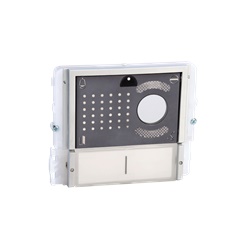 Serie Ikall Metal - Modulo 2 pulsanti predisposto per unità audio/video, mascherina acciaio inox, illuminazione LED blu/bianco/spento
