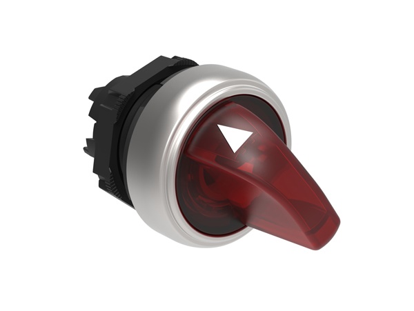 Selettore luminoso rosso Ø22mm 2 posizioni 0-1 plastica cromata serie Platinum per comando macchine