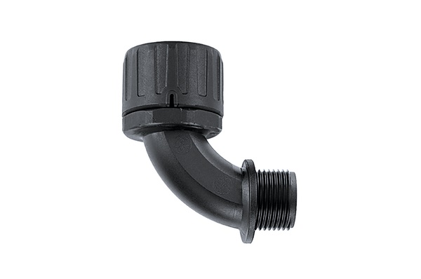 Raccordo curvato 90° IP66 filettatura maschio M16 resistente strappi solventi olio uso industriale