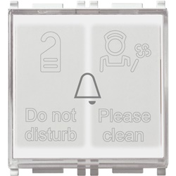 Pulsante 1P NO 10A 250V con 2 spie luminose hotel Do Not Disturb Please Clean 230V bianco 2 moduli