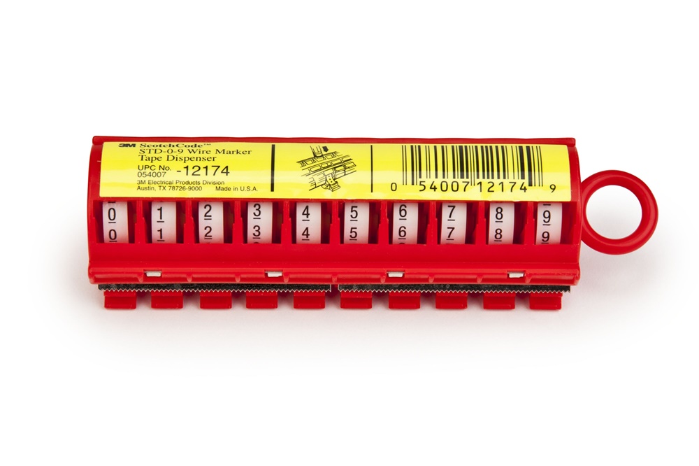 Dispenser nastro marcatore filo STD-0-9 3M™ ScotchCode™ portatile con 10 rotoli numerici per marcatura precisa e protezione da polvere e umidità