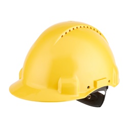 Elmetto sicurezza 3M G3000 Uvicator ventilato cricchetto fascia antisudore plastica giallo per uso industriale ed elettrico