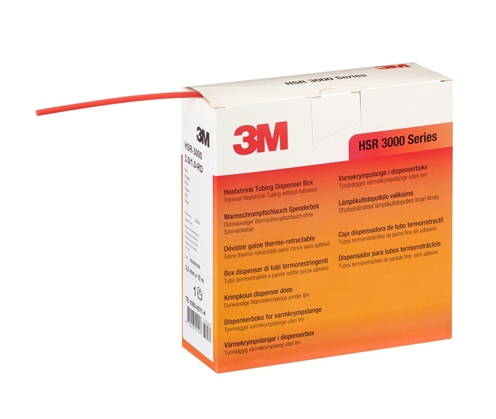 Guaina termorestringente 3M HSR-3000 3,0 mm spessore 1,0 mm rosso per isolamento e protezione cavi elettrici con dispenser 10 metri