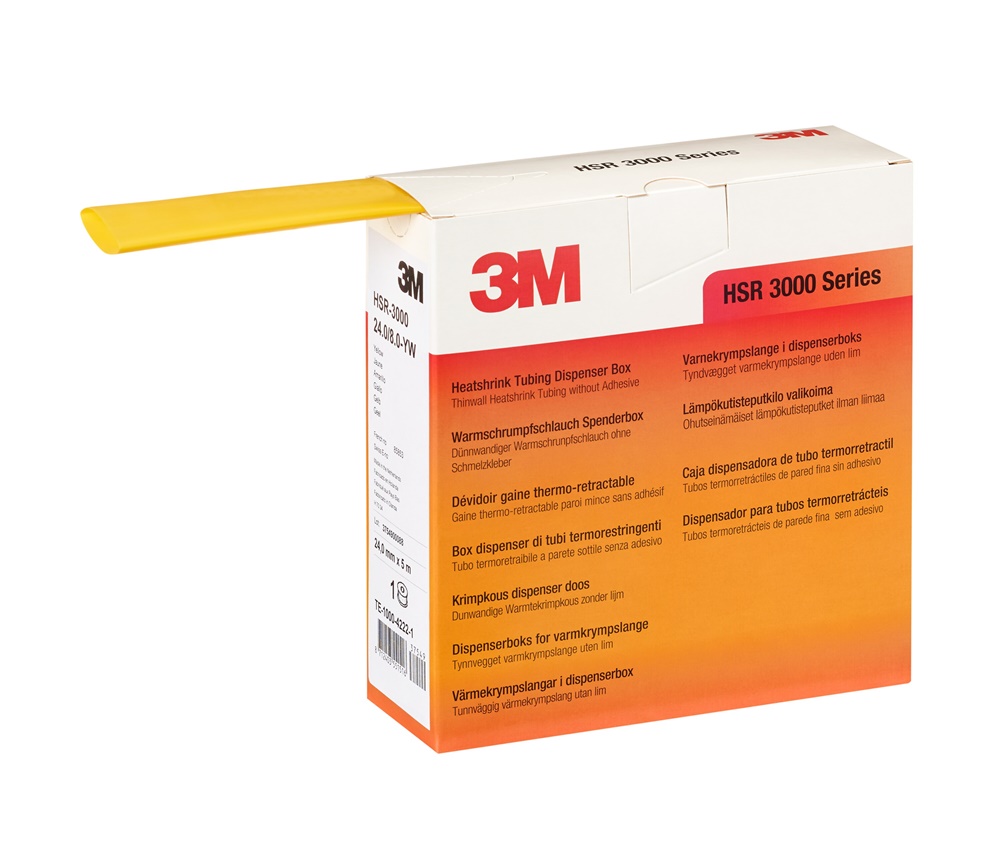 Guaina termorestringente 3M HSR-3000 poliolefina 3:1 isolamento e protezione meccanica cavi bassa tensione colore giallo dispenser 5 mt