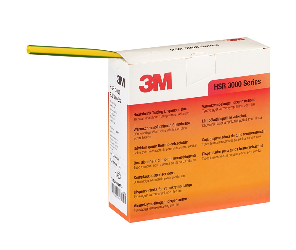 Guaina termorestringente 3M HSR-3000 9,0/3,0 mm verde/giallo isolante e protettiva per cablaggi elettrici con dispenser 7 m